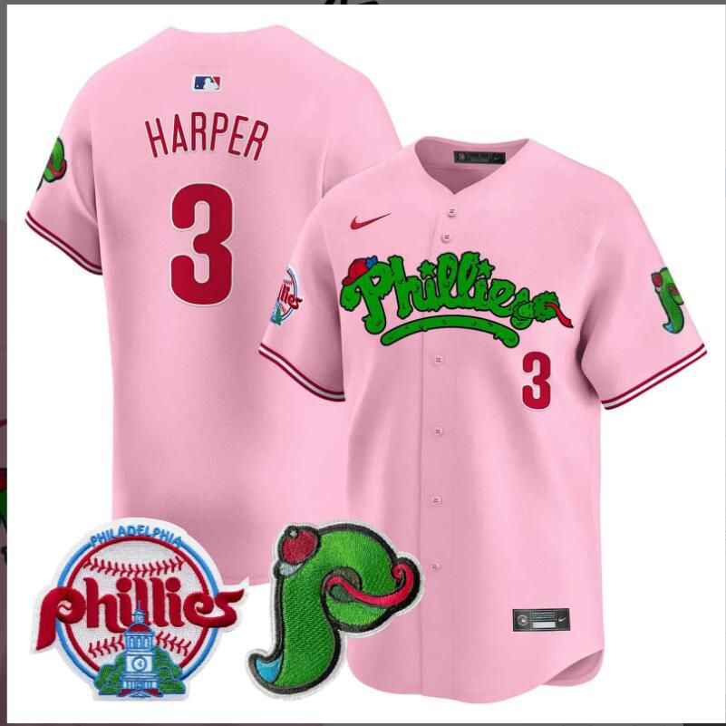 Men Philadelphia Phillies 3 Harper Pink Limited 2024 MLB Nike jersey